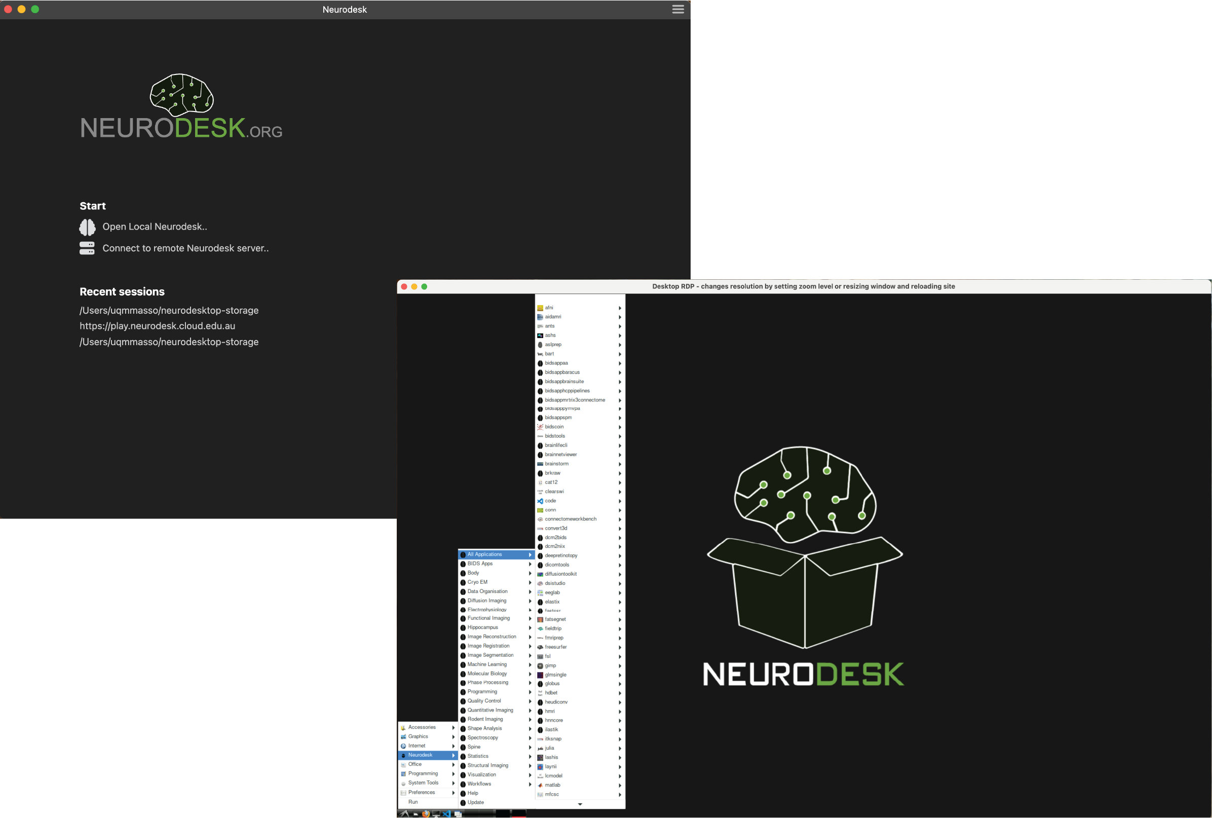 Neurodesk App on desktop