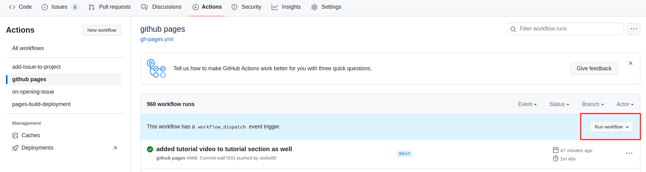 Run GitHub workflow